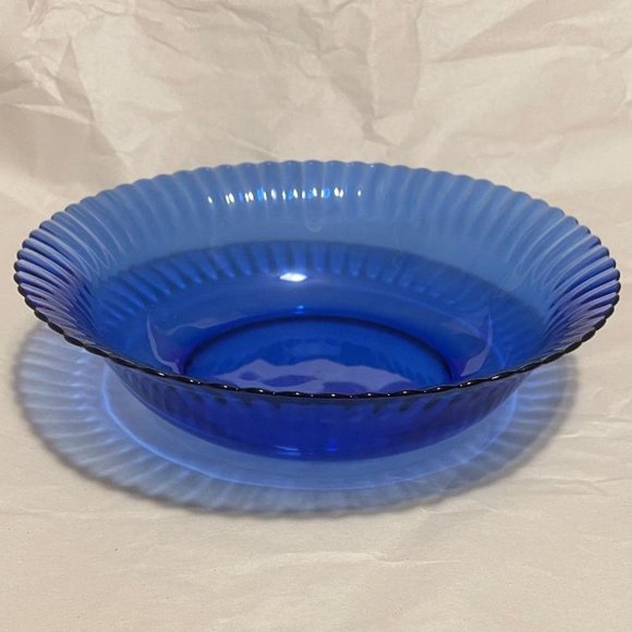 GORGEOUS COLOREX SCALLOPED / FLUTED 9 1/2" SERVING BOWL COBALT BLUE DISH BRAZIL - Picture 5 of 9